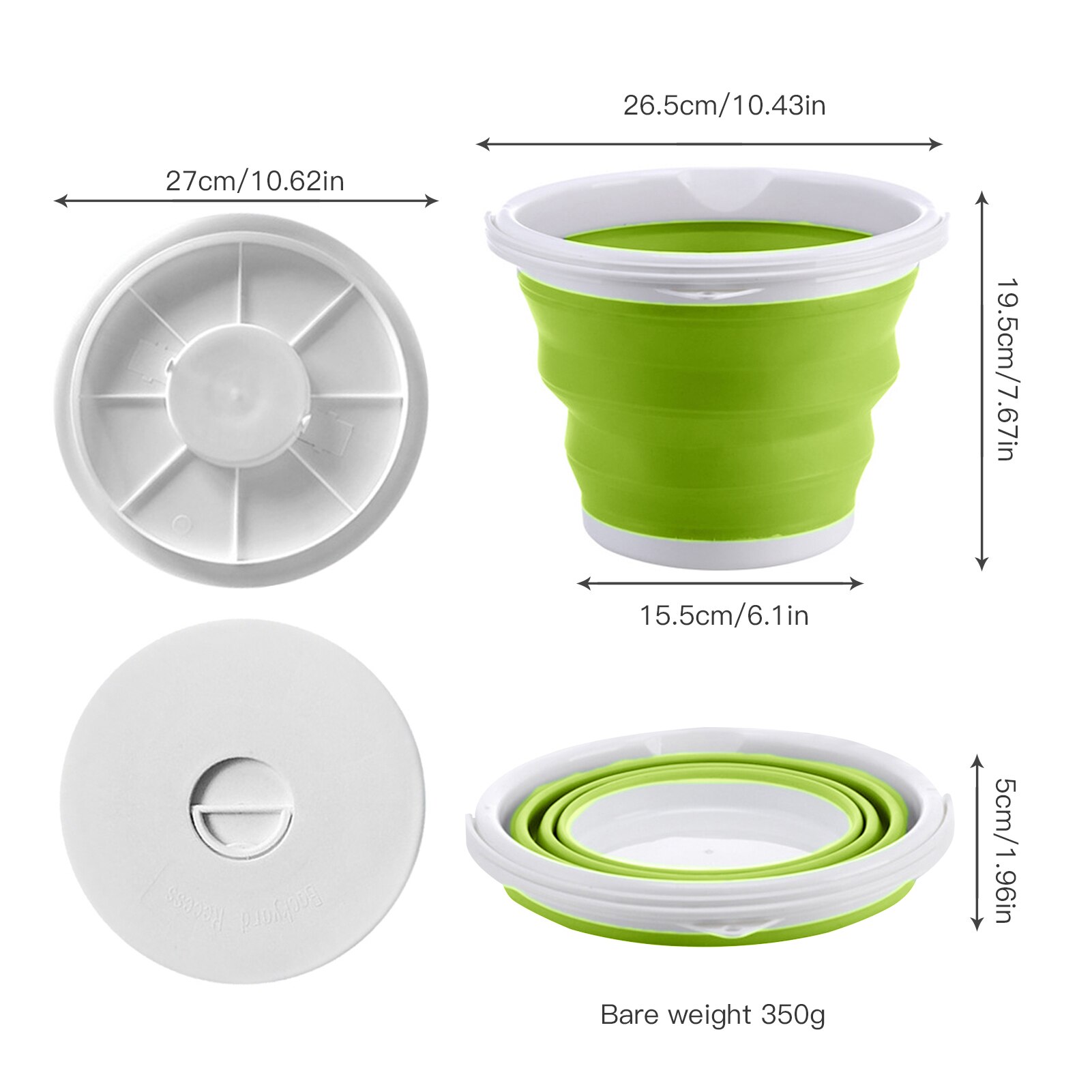 Seau pliant en plastique de 1,5 l – 10l, seau pliant pour la pêche, lavage de voiture, seau de pêche en plein air, Camping, salle de bain, outil de cuisine: 5L Green with lid