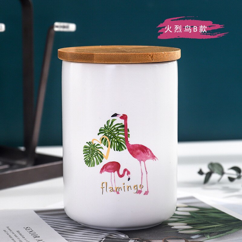Conteneur de manger avec couvercle | Pot de stockage en céramique scellé pour épices réservoir bouteille de stockage de 480ML café thé Caddy bouteille de rangement de cuisine: Two Leaf Birds