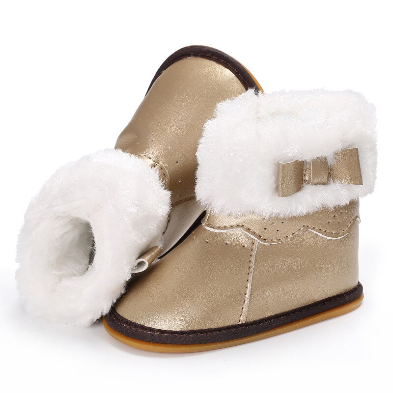 Metalen Baby Meisjes Winter Bont Schoenen Kids 'Winter Laarzen Rubberen Zool Laarzen Zacht En Warm Harde Zolen Snowboots winter Boog Schoenen: Goud / 12