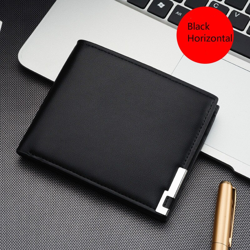 Retro Short Bifold Wallet for Men Small Leather Cards Wallets Purse Purses Male Mens Wallet Slim Business ID Card Holders Wallet: Black horizontal C