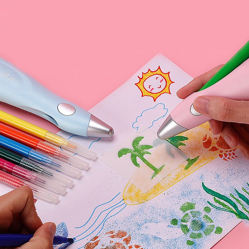Airbrush Pen Voor Kids12pcs Verf En Tekening Kit Wasbare Markers Met Elektrische Spray Verf Inkjet Pen Spray Art Marker Spuit