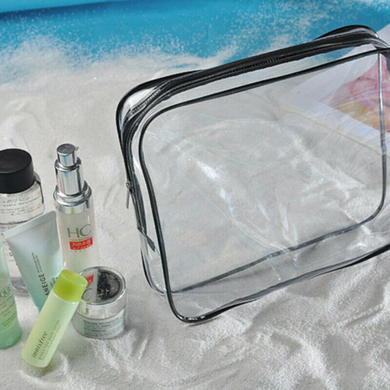 Gennemsigtige poser plast pvc badeværelse vandtæt rejse kosmetiske taske lynlås fyldes op toiletartikler tasker makeup arrangør sag