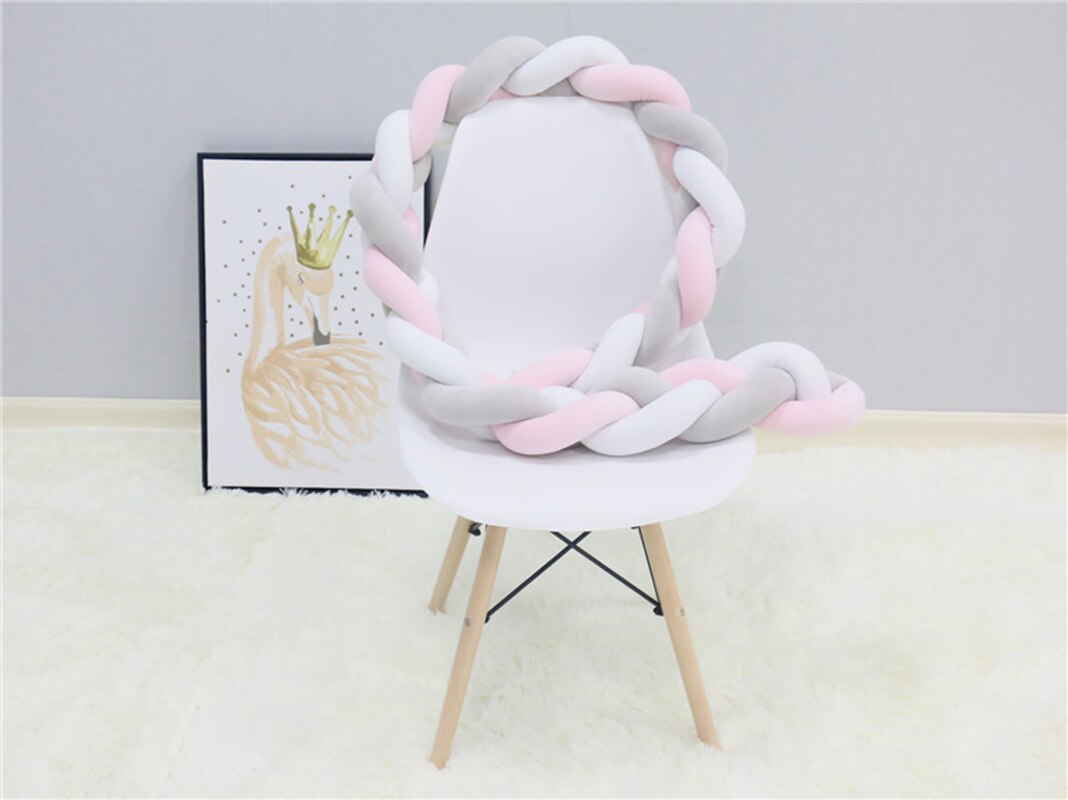 Bande Anti-collision pour lit d&#39;enfants, oreiller en boule tissé, et doux, minimaliste, nordique, 3M: White Pink Gray   3M