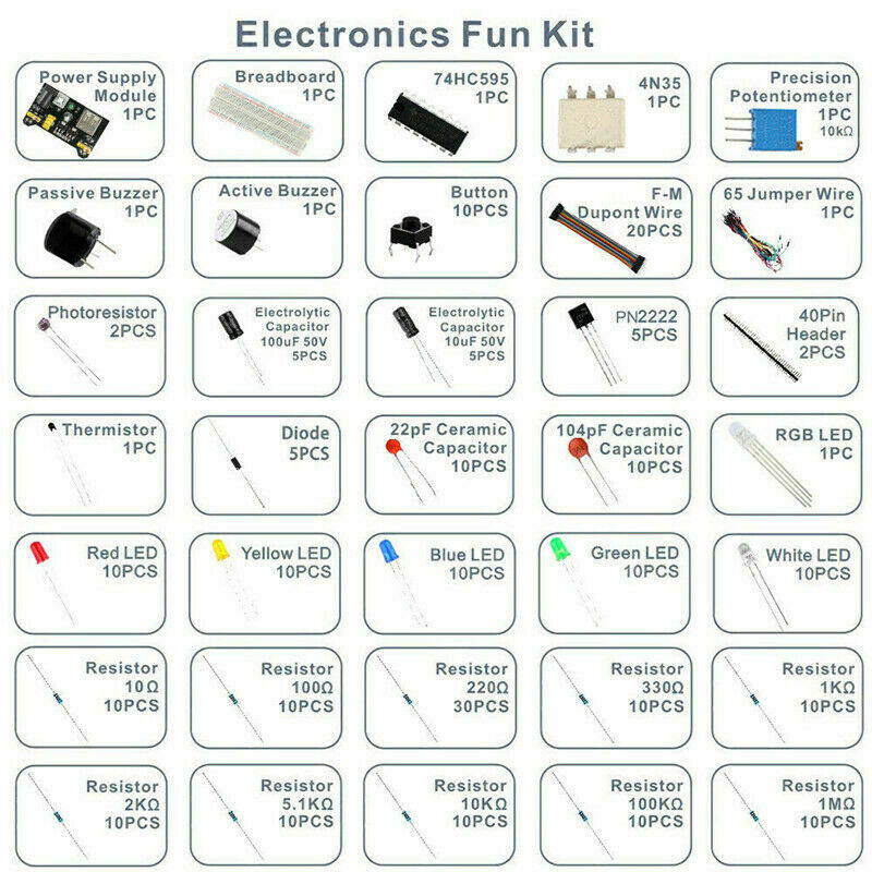 Electronics Component Basic Starter For Arduino Kit With 830 Tie-points Breadboard Cable Resistor Capacitor LED Potentiometer