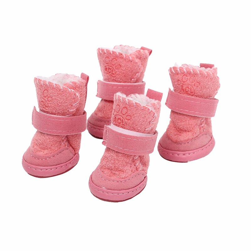 4 Stks/set Dikke Sneeuw Hond Schoenen Huisdier Chihuahua Dier Warming Katoen Sneakers Pluche Winter Puppy Katten Warme Laarzen Huisdier levert: Pink / XL