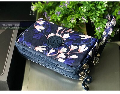 women Korean canvas clutch fabric coin purse female three-layer zipper mobile phone key bag card coin bag medium: 9a