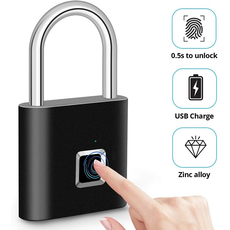 Fingerprint Padlock Smart Door Lock IP65 Waterproof Security Digital Lock Portable Fingerprint Padlock USB Keyless Lock