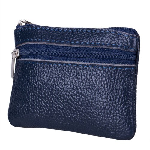 Kvinder mænd læder mønt pung tegnebog kobling lynlås lille skift blød taske mini: Blå