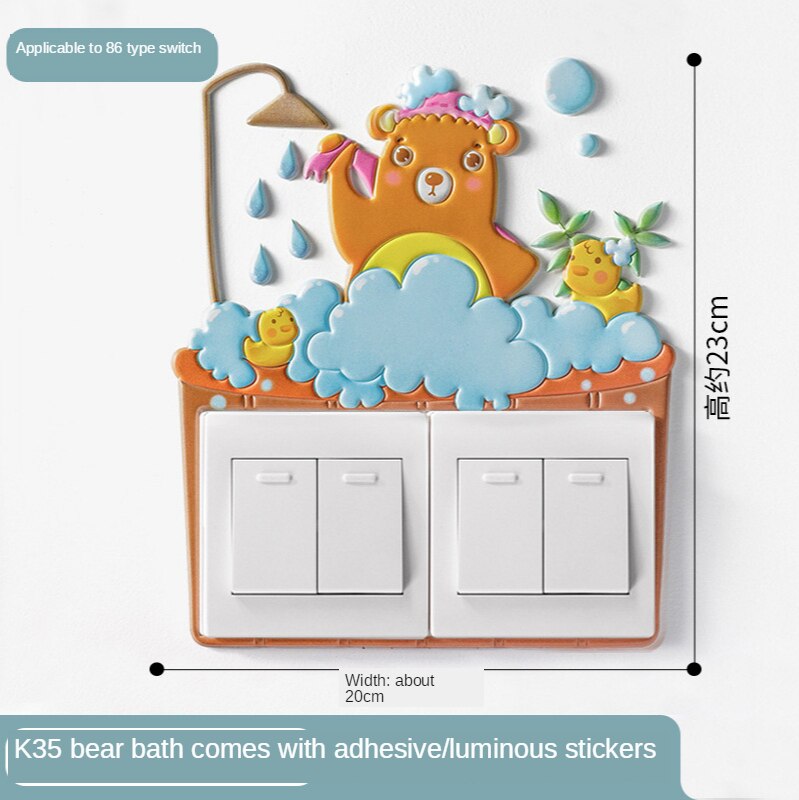 Luminous Cartoon Switch Sticker 3D Silicone On-off Switch Sticker DIY Decoration Fluorescent Livingroom Kids Room Switch Cover: Light Grey