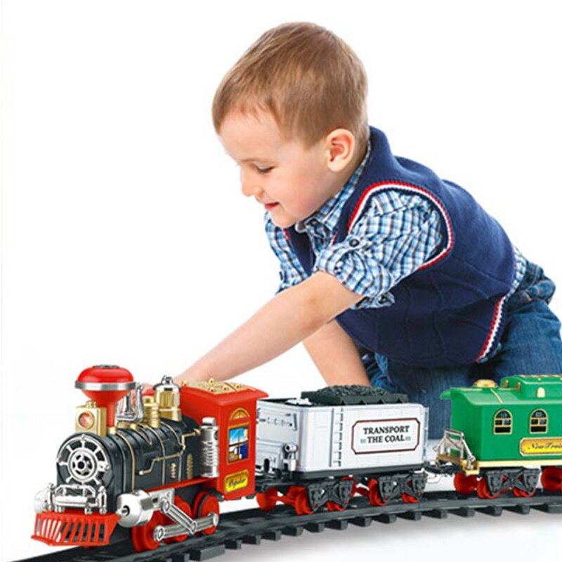 子供電動リモートコントロールレールトレインセットシミュレーションdiyアセンブリ鉄道模型のおもちゃ充電式クラシック蒸気機関車子供バイ