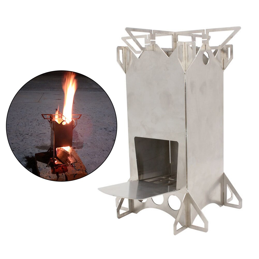 Camping Kachel Draagbare Brandhout Backpacken Stove Lichtgewicht Kachel Voor Outdoor Koken Wandelen Picknick Reizen Zilver