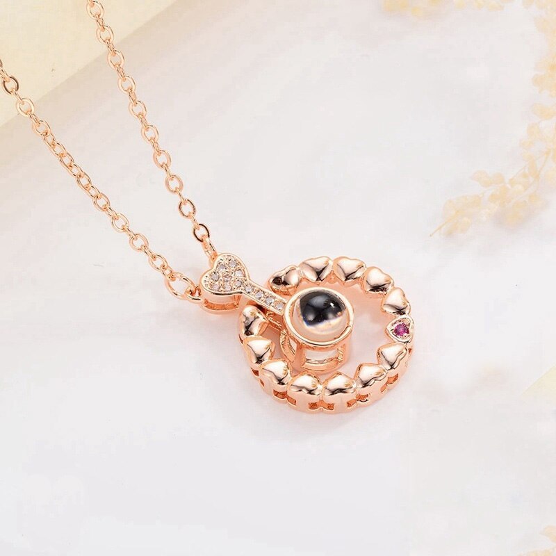 20 Styles Rose Gold&Silver 100 Languages I Love You Projection Pendant Necklace Romantic Love Memory Wedding Necklace for Women: 11SP0034