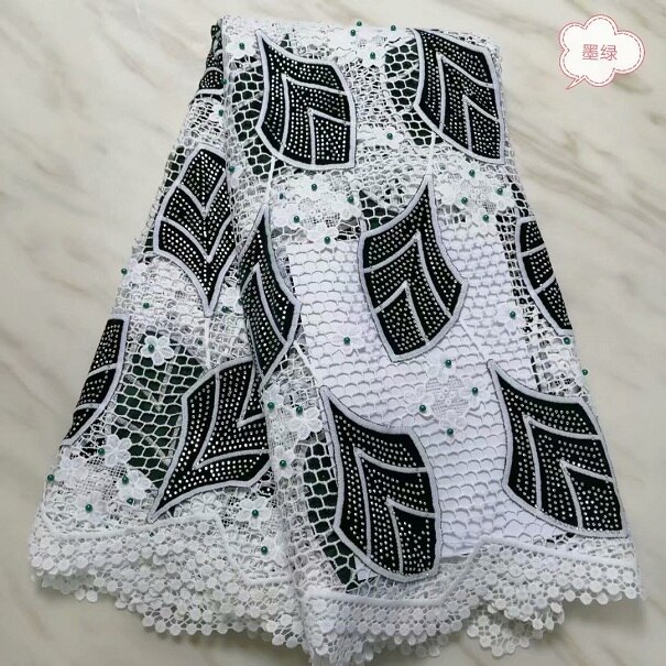 excellent embroidered milk silk lace velvet fabric with rhinestones 5yards top stones water soluble lace velvet fabric for party: PL190504K07