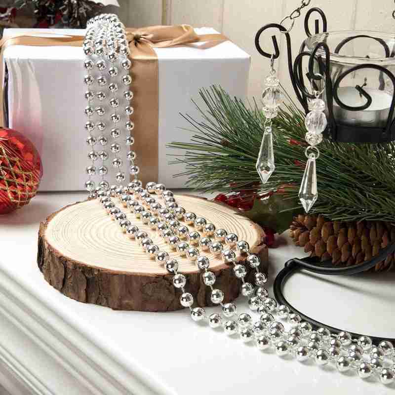 Silver Bead Chain Garland Christmas Tree Decorations Pearl Beads Chain Hanging Ornament Christmas Decorations For Home