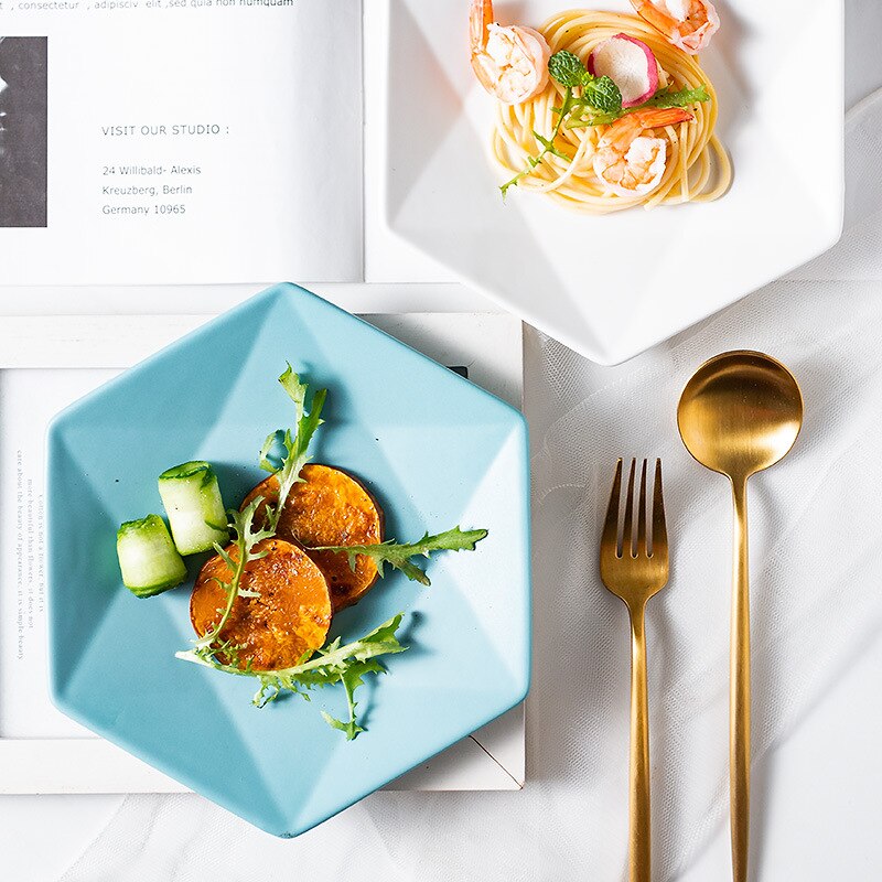 7.87 inch Hexagonal Underglaze Ceramic Baking Dinner Plates Dish Baked Rice Dishware Tableware Dessert Bakeware Dishware Kitchen