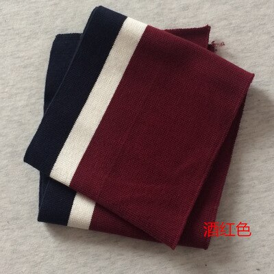 Puños a rayas de algodón, 15x95CM, 670gsm, tejido de punto elástico a rayas para escote, chaqueta de invierno, accesorios de ropa: WineRedNavyWhite
