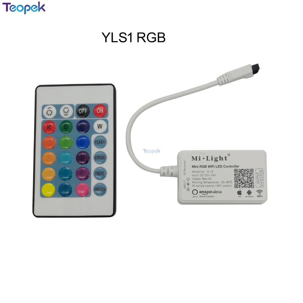 Mi.light Mini WiFi LED Smart Light Controller YL1S YL2S + 24 IR Key Remote 4G Group Alexa Control for RGB / RGBW LED Strip