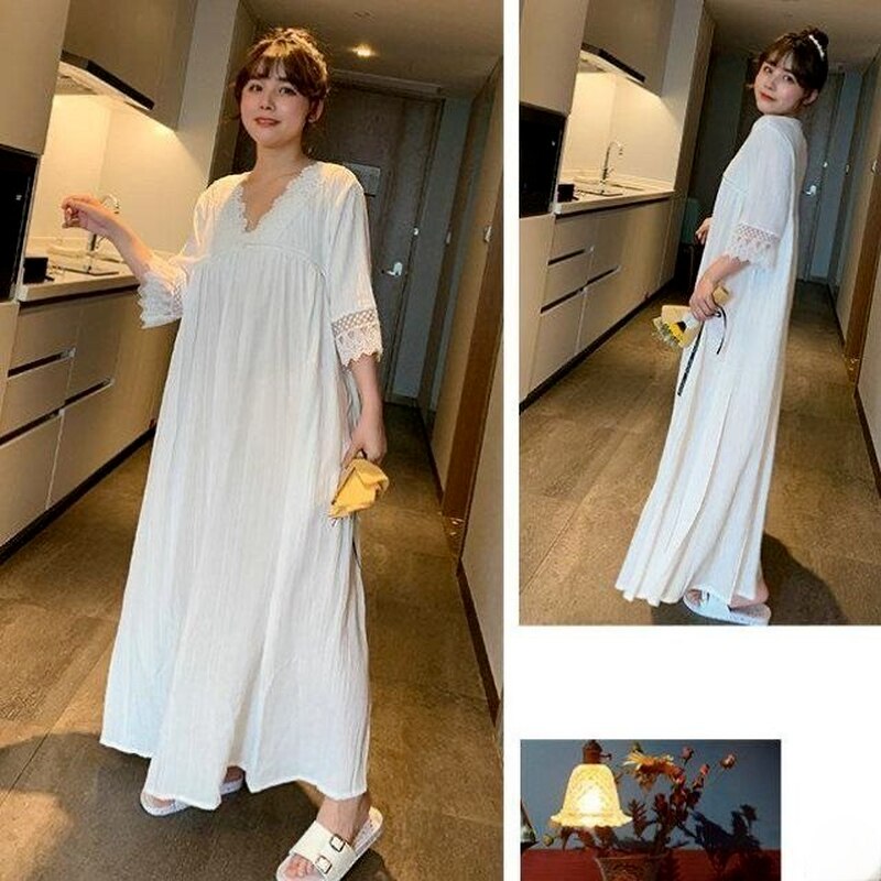 Nightgowns Women Lace Japanese Palace Style Loose Sweet Girls Sleepwear Casual Harajuku Soft Casual White Simple Cute Summer