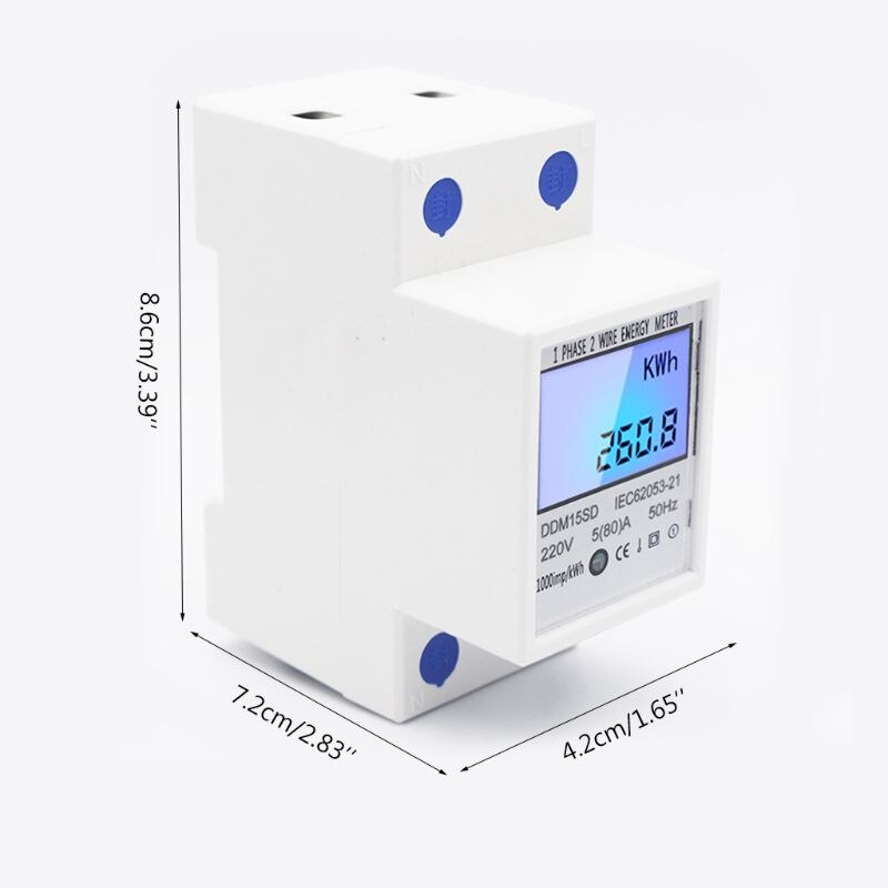 Din Rail Energy Meter DDM15SD LCD Backlight Digital Display Single Phase 2 Wire Electronic Energy KWh Meter U4LB