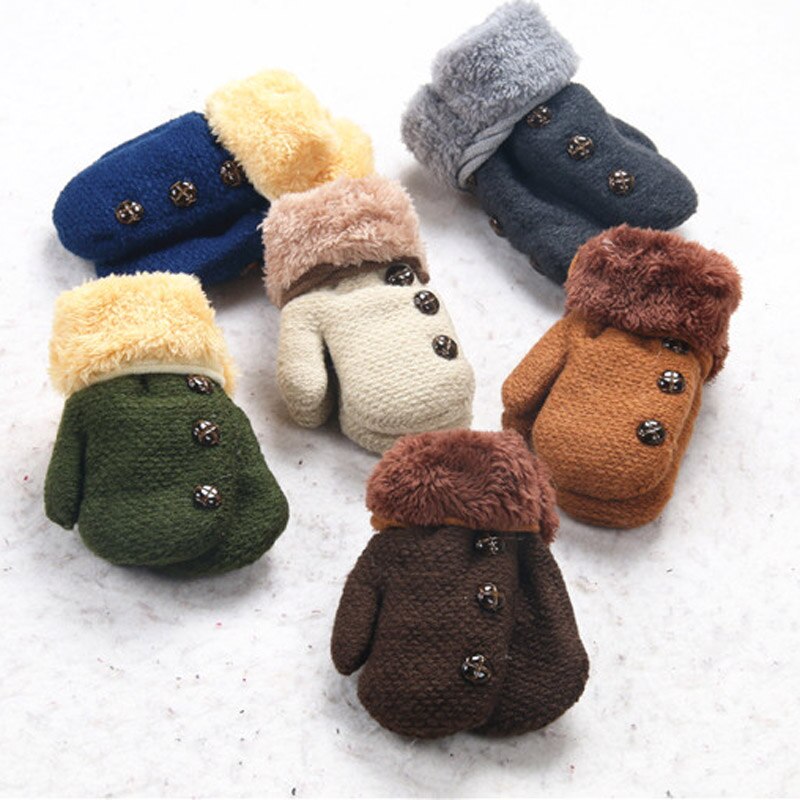 Inverno bebê meninos meninas luvas de dedo cheio crianças luvas de corda acrílico quente tricô botão sólido mittens dw987036