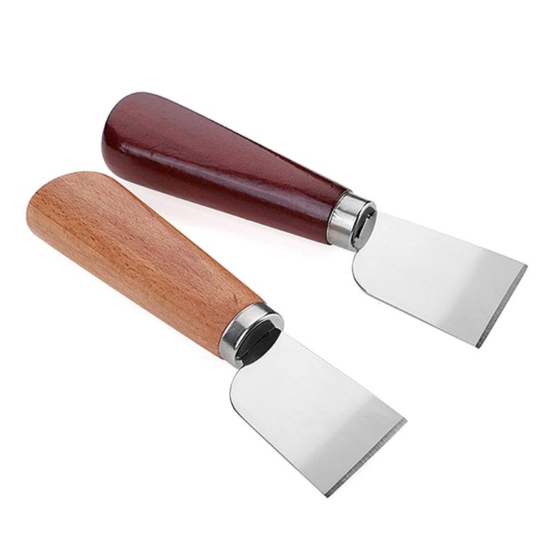 DIY Leathercraft Tool Wooden Handle Stainless Steel Leather Cutting Knife  Leather Shovel Knife for Leather Working