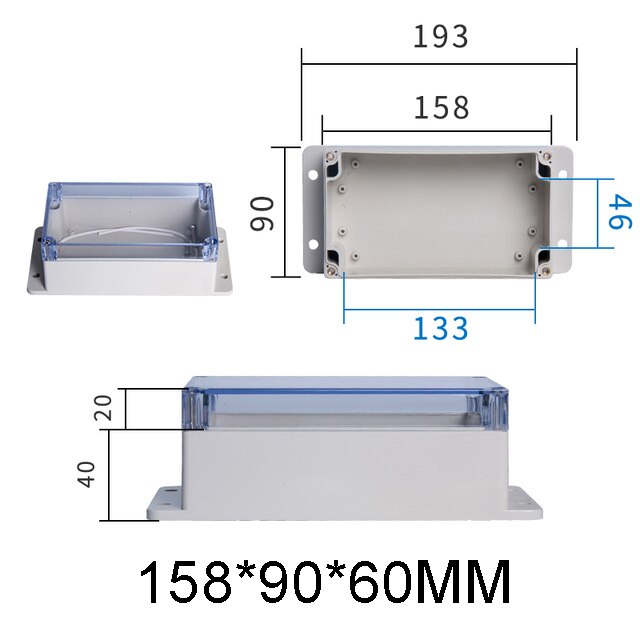 IP65 Plastic Transparent Box Waterproof ABS Visible Wire Junction Box Enclosures For Electronics Outdoor Instrument Project Box: 158x90x60mm