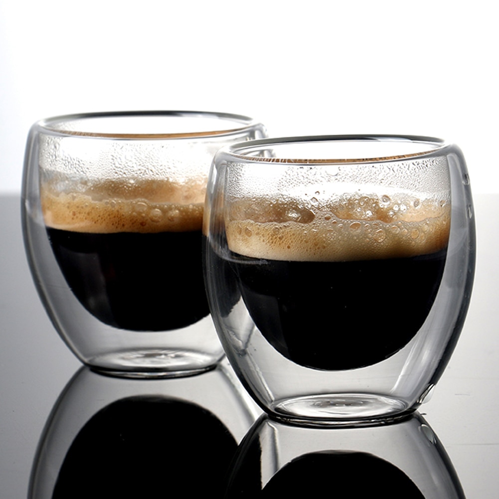 6 st 80ml dubbelvägg isolerat klart glas kopp kaffe te mjölk vatten mugg