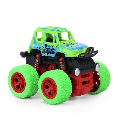 Children's four-wheel drive inertial off-road vehicle boy simulation off-road model anti-fall toy dinosaur car police car: Off-road green