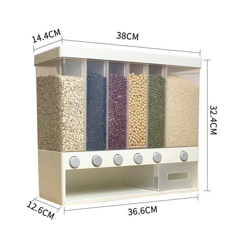 Cubo de arroz para granos enteros, tanque de almacenamiento de arroz montado en la pared, recipiente de cocina de plástico para almacenamiento de arroz, contenedor de comida Rangement 9-10L: Default Title