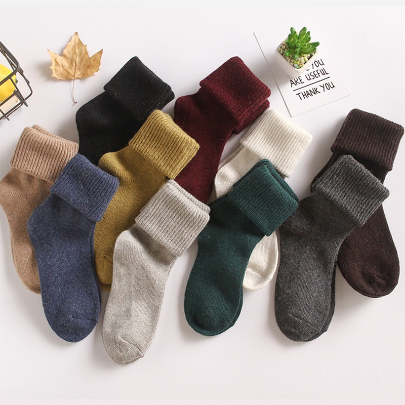 Plus Velvet Thick Wool Socks Women Winter Warm Cotton Inner Socks Candy Color Casual Fluffy Home Floor Socks Sokken