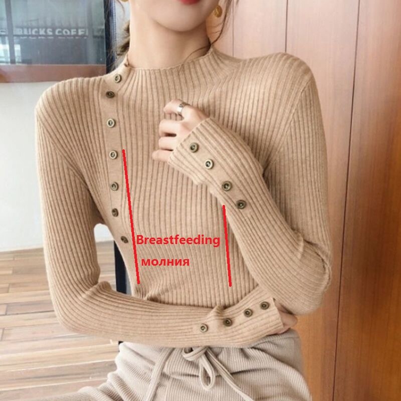 Dünne Gestrickte Mutterschaft Pflege Bodenbildung Shirts Herbst Stillen Pullover für Schwangere Frauen Schwangerschaft Fütterung Tops: Khaki / S