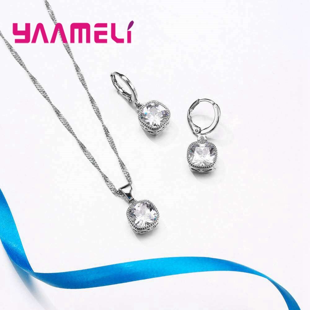 Conjunto de joyería de plata de ley 925 con collar y pendientes para mujer, Set de joyería de compromiso, para el Día de San Valentín