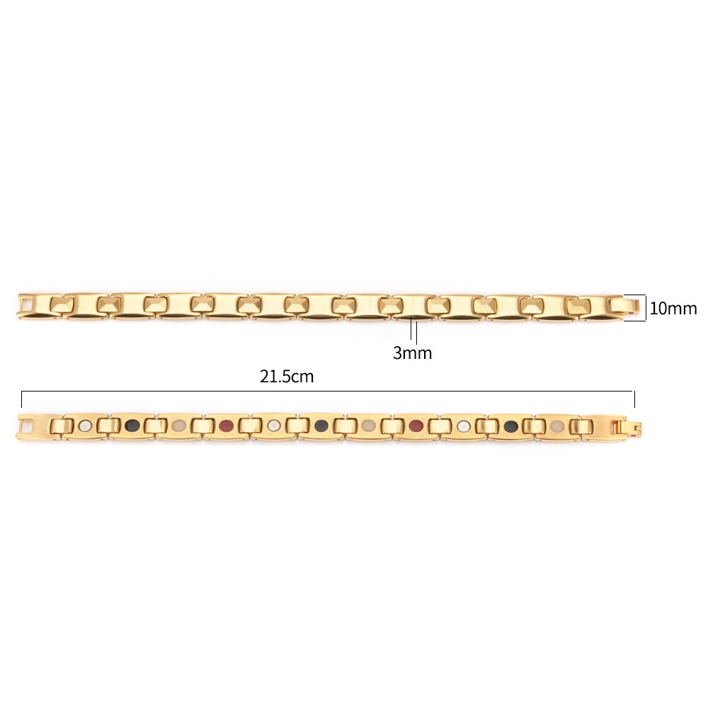 Wollet Gold Titanium Bracelet for Men Birthday Idea with 5 in 1 Magnets 21.5cm/10mm (TIB-4705G)