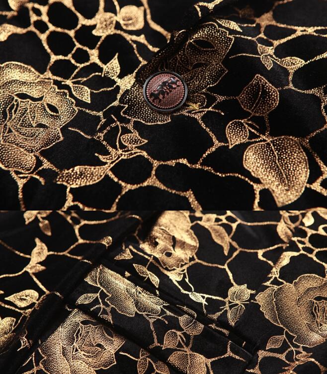 Steampunk bröllopskostymer för män guld bronzing blommönster blazer masculino herr scen kostymer sångare slim jacka