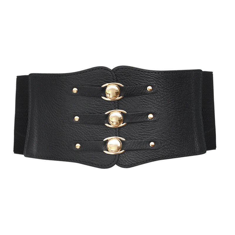 Ladies Super Wide Belt Vintage Women PU Leather Slimming Body Waistband High Waist Elastic Corset Belts For Dress: black