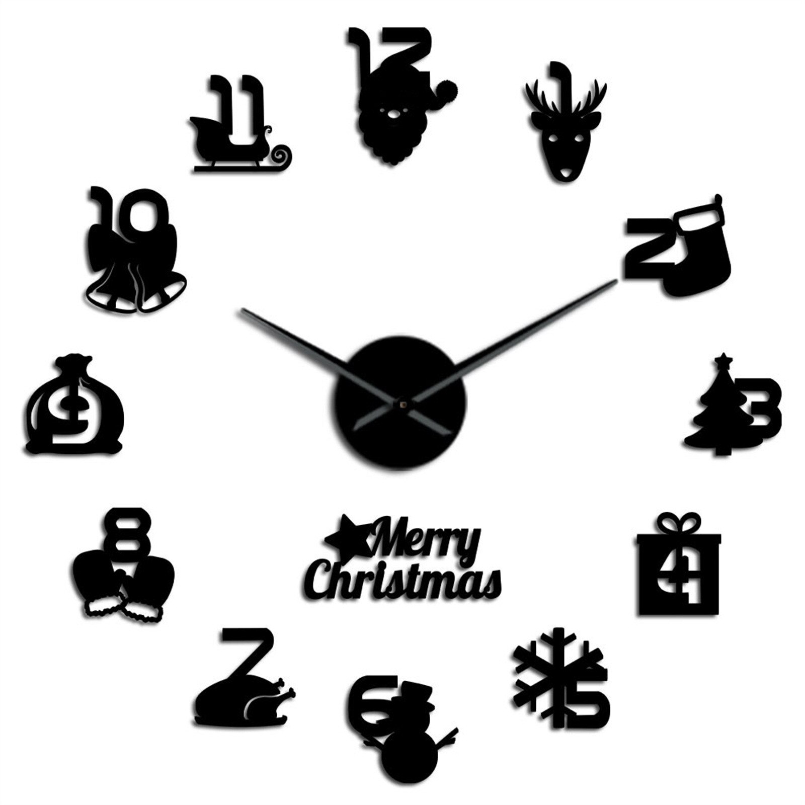 Noël sans cadre bricolage mur muet horloge décoration de la maison salon 3d miroir Surface autocollant décor à la maison horloge murale