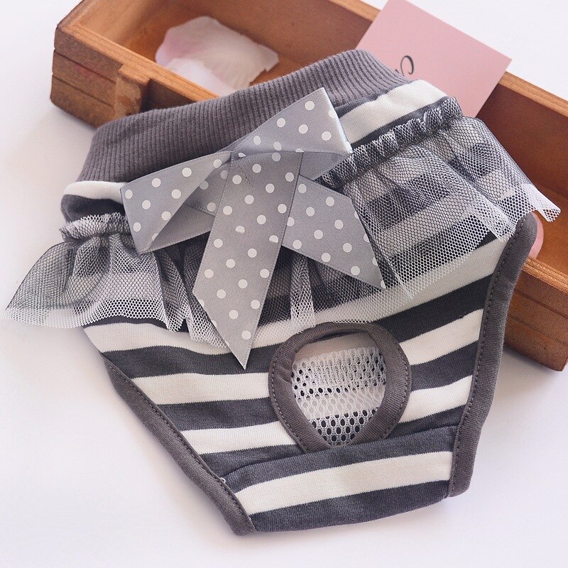 Female Dog Panties Stripe Dog Physiological Pants Girls Dog Short Puppy Lace Underwear Bitch Diaper Sanitary Menstrual Briefs: Stripe Coffee / S