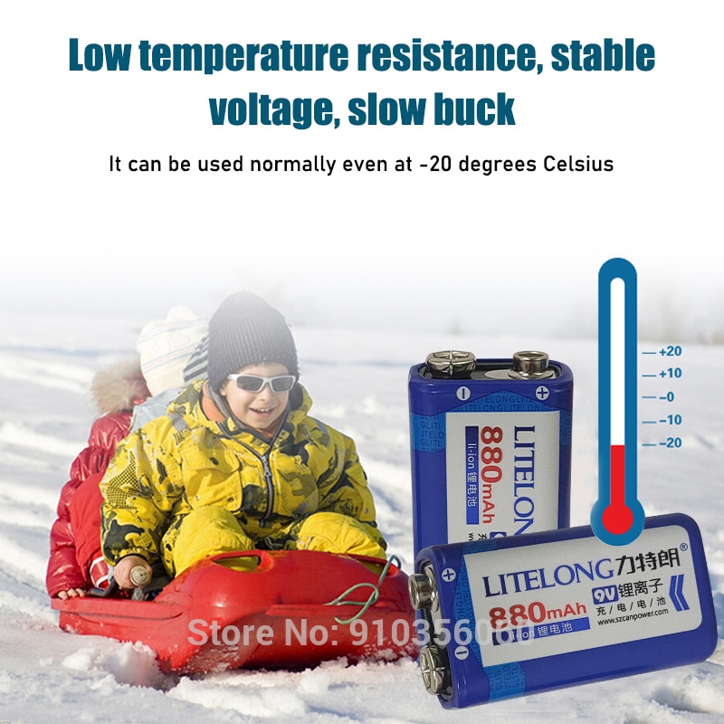 9v 880mAh LITELONG SUPER BIG li-ion lithium Rechargeable 9 Volt Battery Manufacturer's warranty