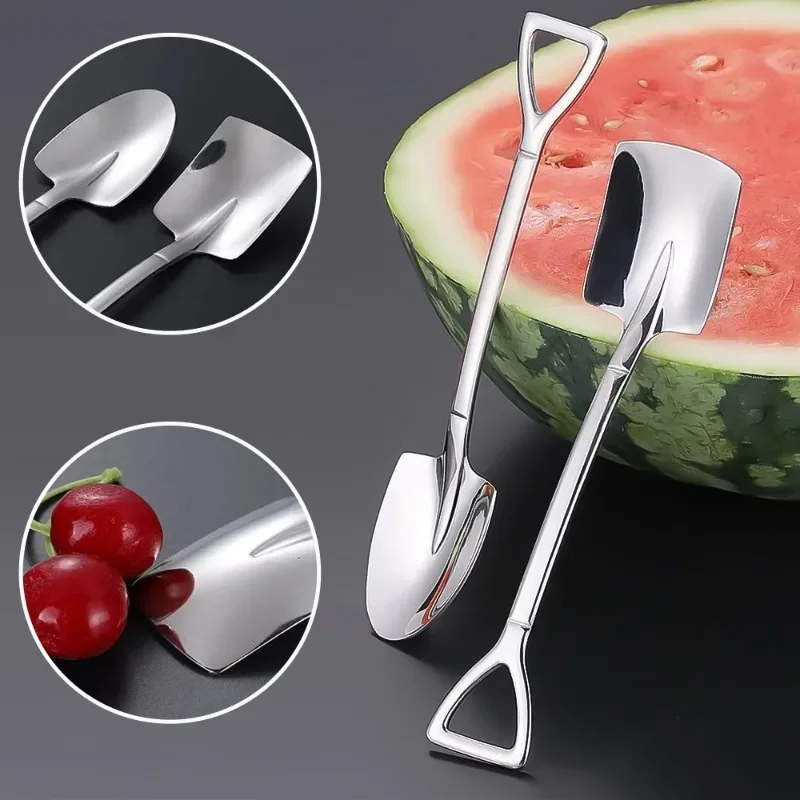 1/8pcs Shovel Spoons Coffee Stirring Spoon Stainless Steel Ice Cream Dessert Watermelon Scoops Kitchen Tableware Set