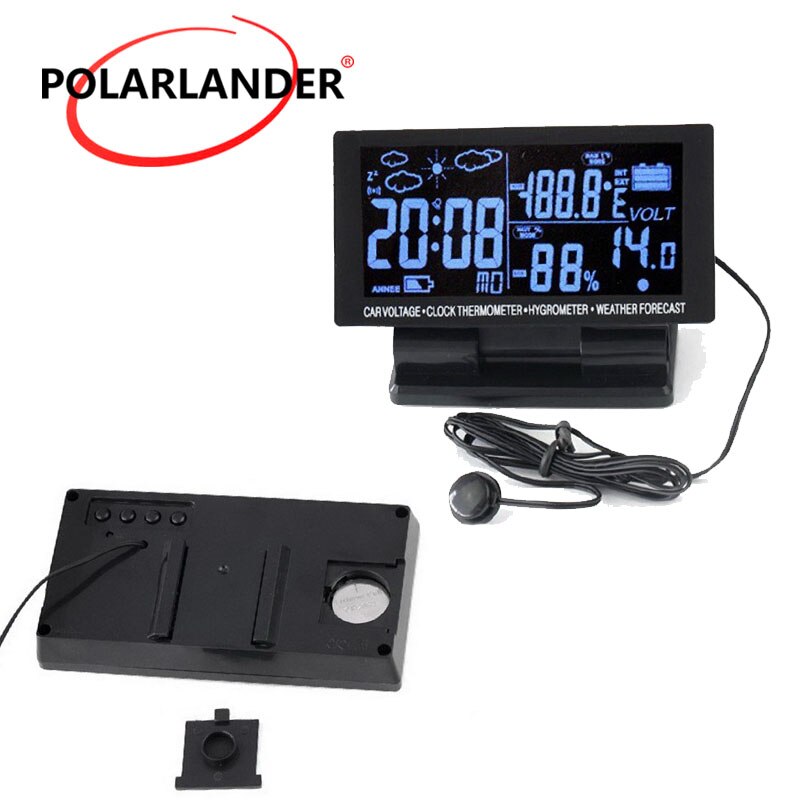 Lcd-scherm Voltage Klok Multifunctionele Elektronische Weersverwachting Digitale Auto Thermometer Hygrometer 4in1 12V Dc
