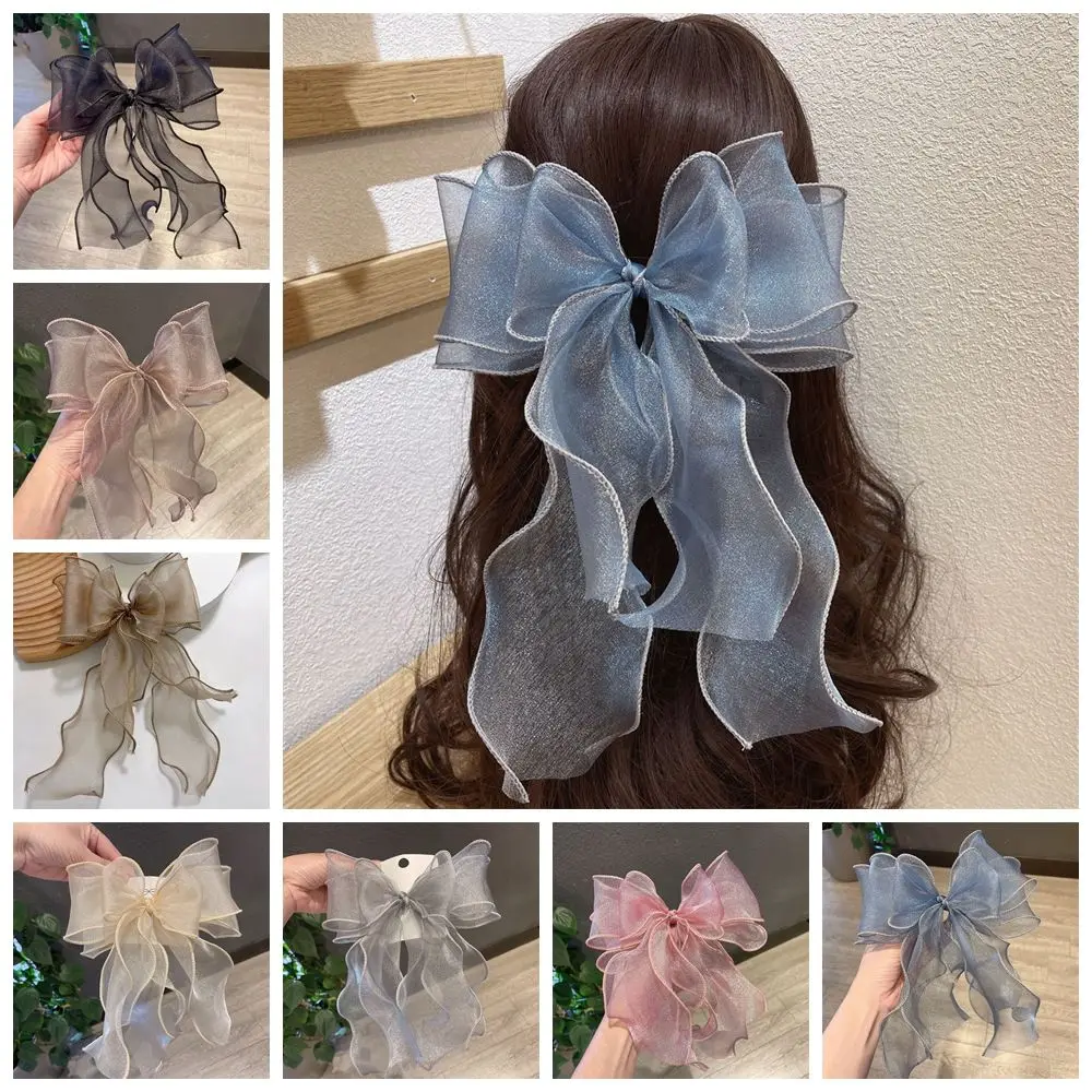 Presilha de cabelo de princesa coreana, grampo de cabelo multicamadas com laço de fita, grampos de cabelo para mulheres, acessórios de cabelo para meninas