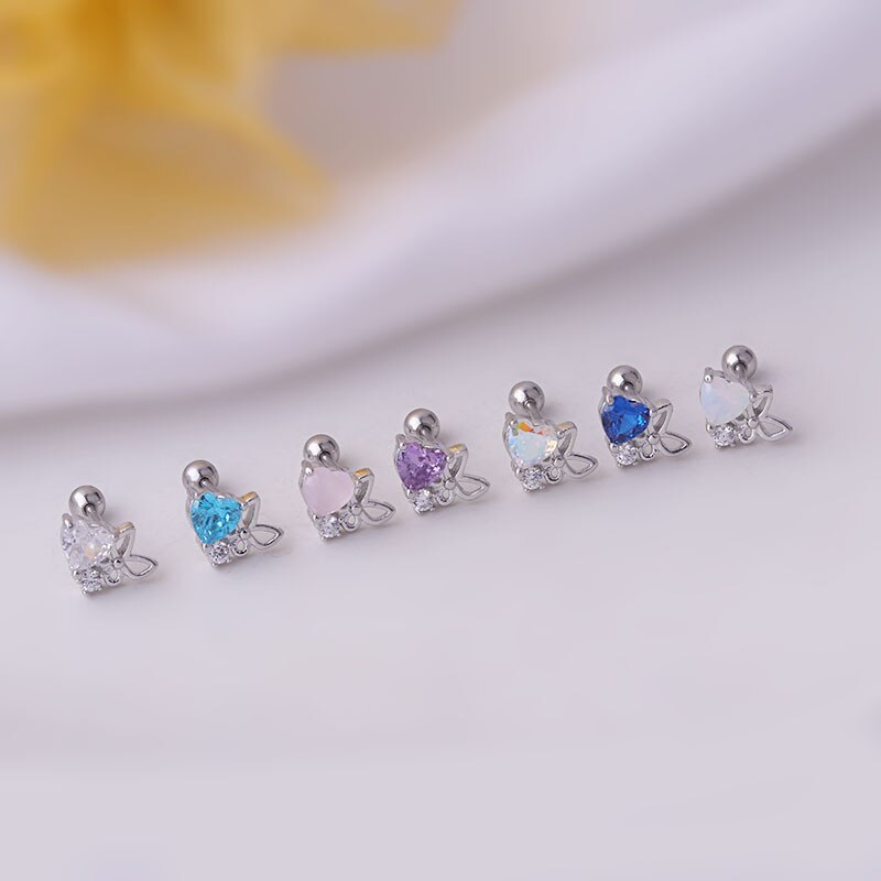 1Pc Stainless Steel Helix Stud Earrings Butterfly Heart Zircon Cz Little Cartilage Rook Snug Conch Ear Piercing Earring