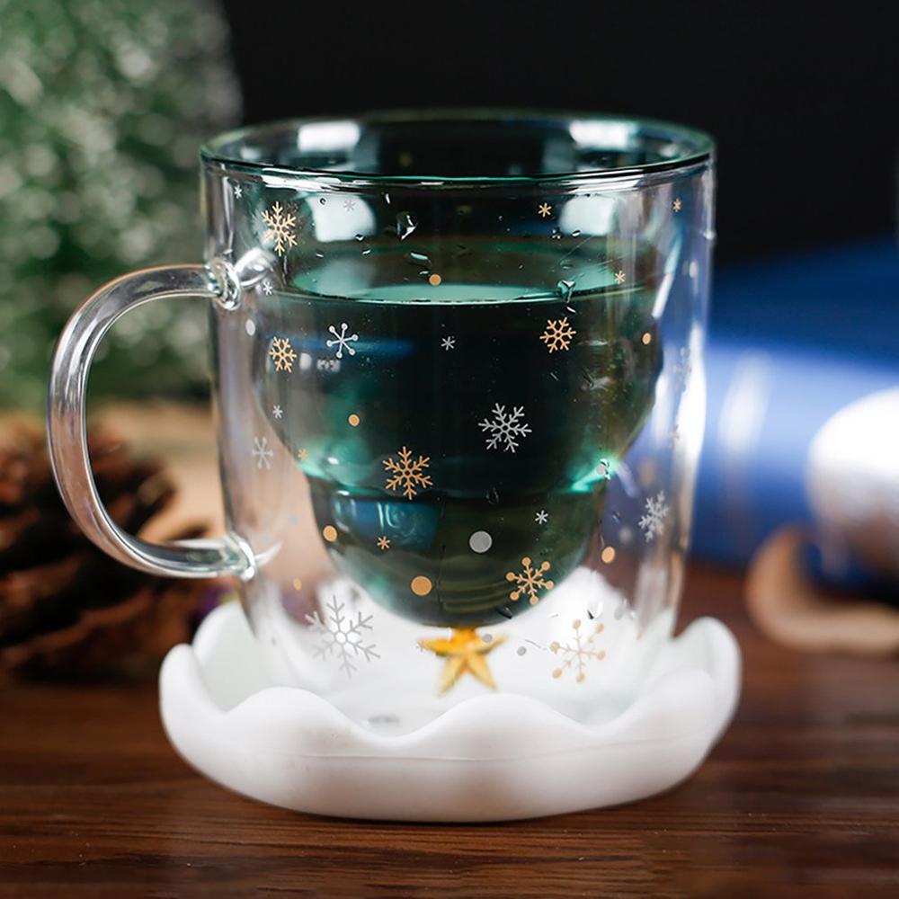 Julekop gennemsigtig dobbelt anti-skoldning glas juletræ stjerne kop kaffe kop mælkesaft kop børns jul: Default Title