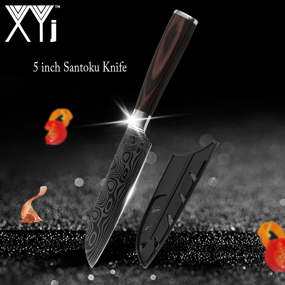 Japanse Keuken Mes Set Mes Covers Uitbenen Brood Eviscerate Gesneden Fruit Scherpe Nut Santoku Damascus Patroon Koken: 5 inch Santoku Knife