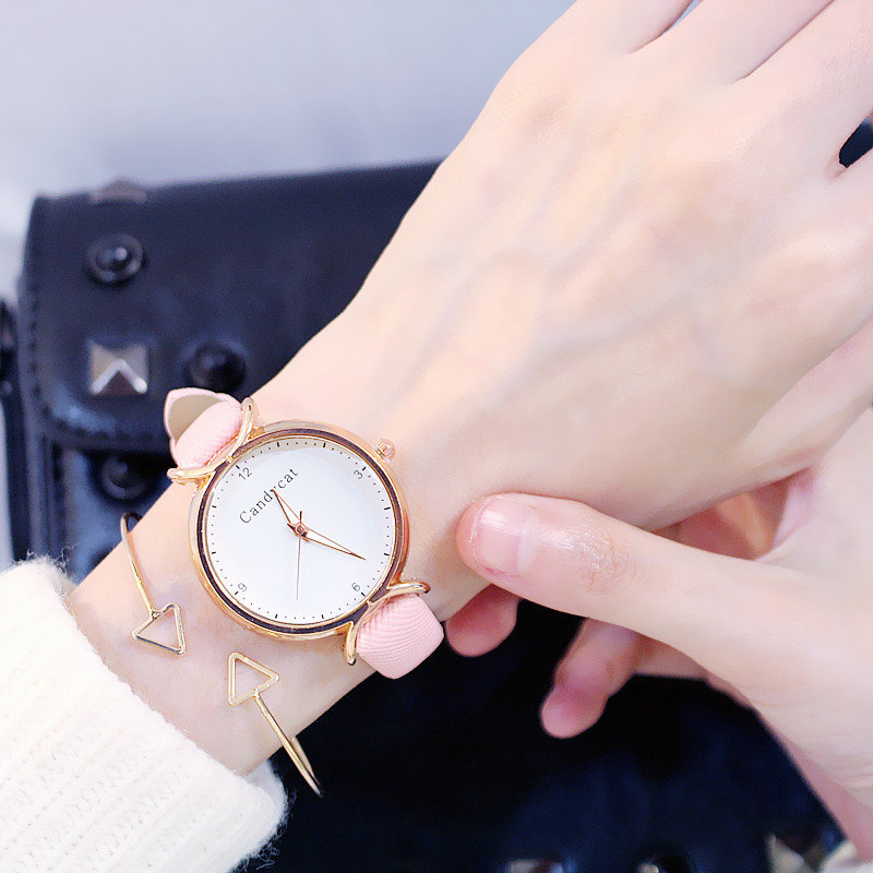 Meisjes Horloge Koreaanse Student Mode Meisje Eenvoudig En Mooie Junior High School Candycat Veelzijdige Kleine Verse Quartz Horloge: I (no bracelet)