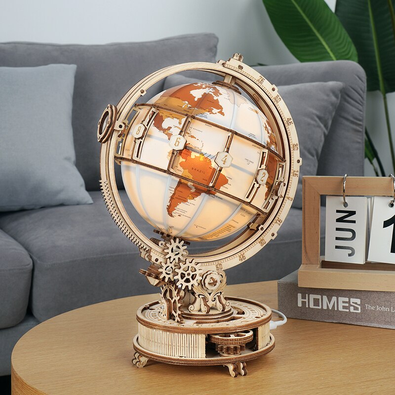 Robotime ROKR Luminous Globe 3D Wooden Puzzle Games Assemble Model Buliding Kits Toys for Children Boys