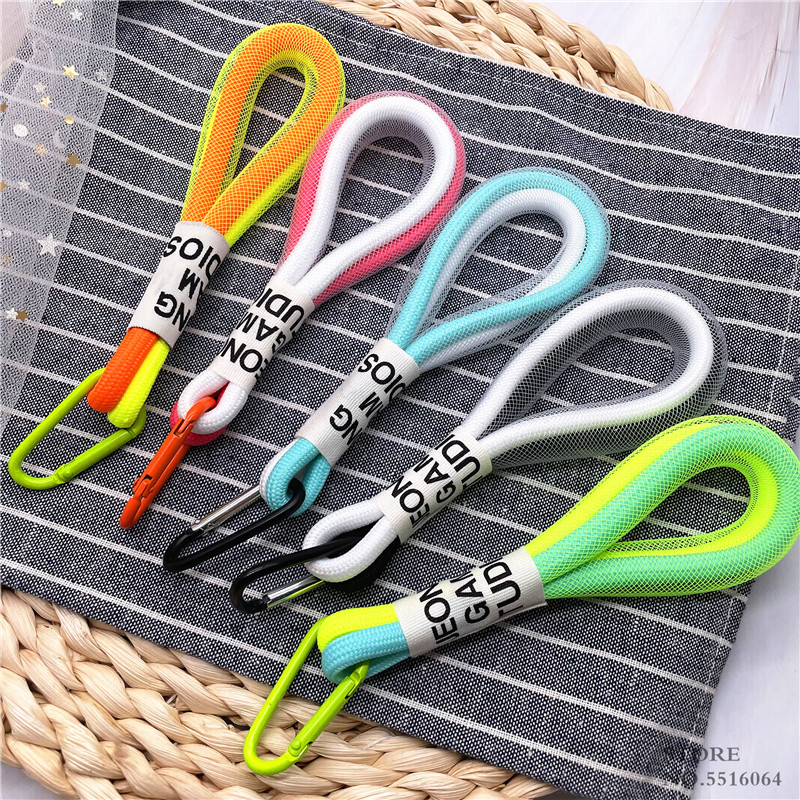 INS Cute Fluorescence Color Lanyard Phone Case For IPhone Multi Function Mobile Phone Lanyard Strap Keys Backpack Short Rope