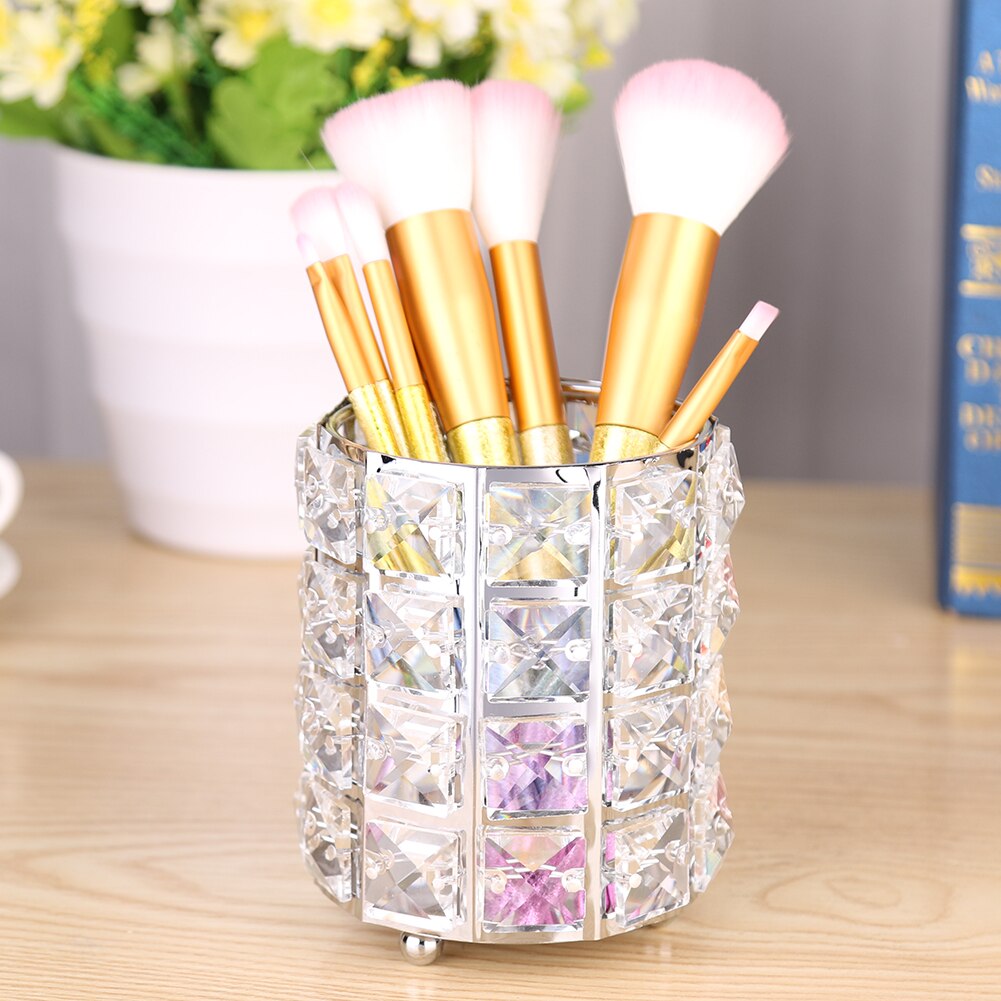 Crystal Makeup Organizer Metal Storage Box European style Eyebrow Pencil Lipstick Holder Makeup Brush Holder Cosmetic Organizer: J  12x10x10cm