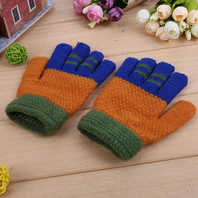 Inverno crianças bebê quente luvas dos desenhos animados crianças malha estiramento luvas meninos meninas retalhos elástico dedo cheio muff mão