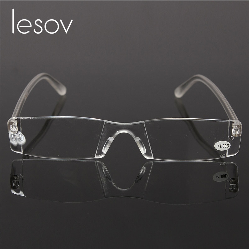 Lesov gennemsigtig kantløse læsebriller harpiks klar linse kvinder mænd bærbar penrør presbyopi briller  +1.0...+4.0 briller